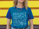 Farbenfrohes T-Shirt mit medizinischem Doodle-Print – stylische und lustige Kleidung zum Thema Gesundheit