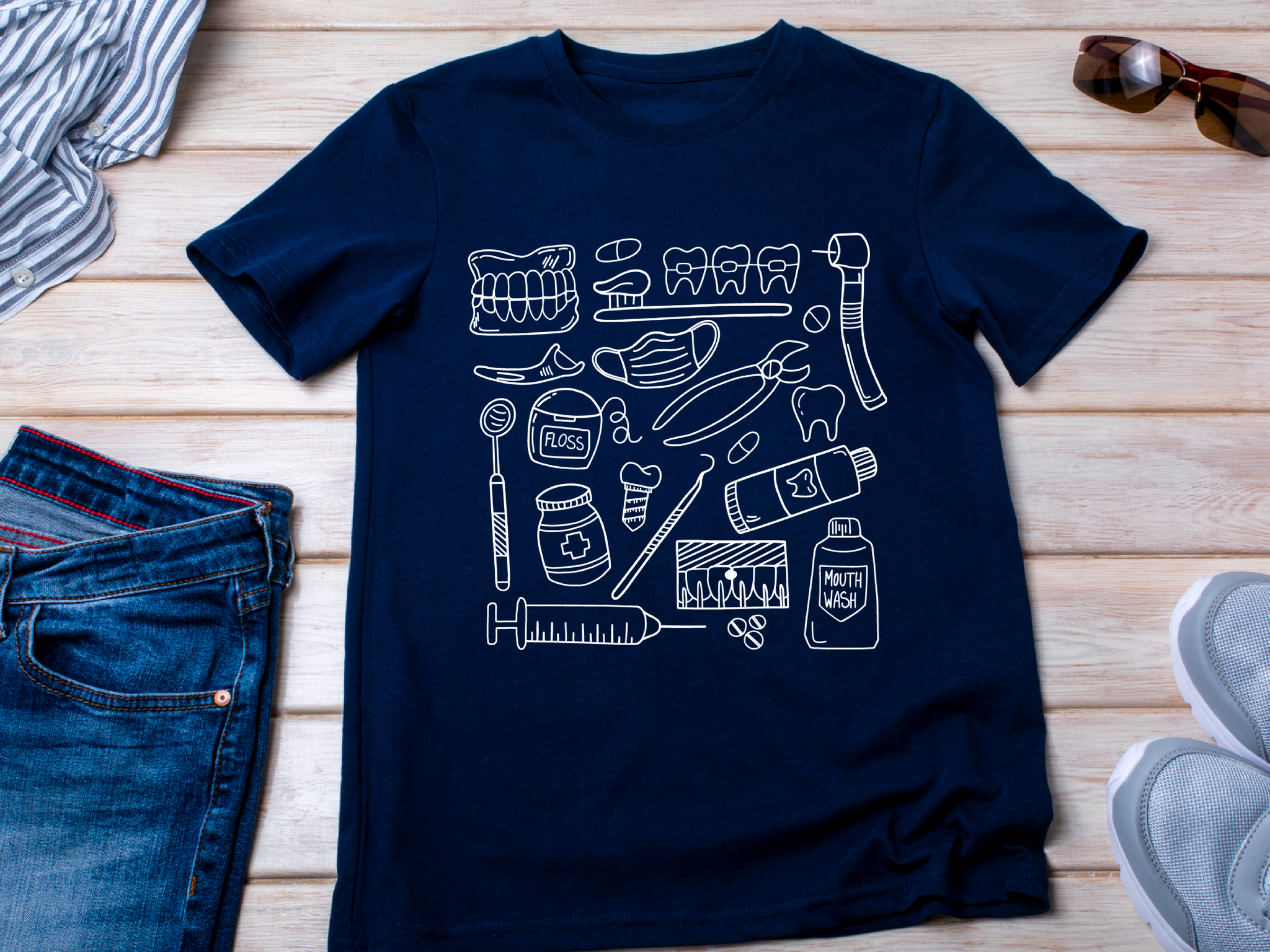 Farbenfrohes T-Shirt mit medizinischem Doodle-Print – stylische und lustige Kleidung zum Thema Gesundheit