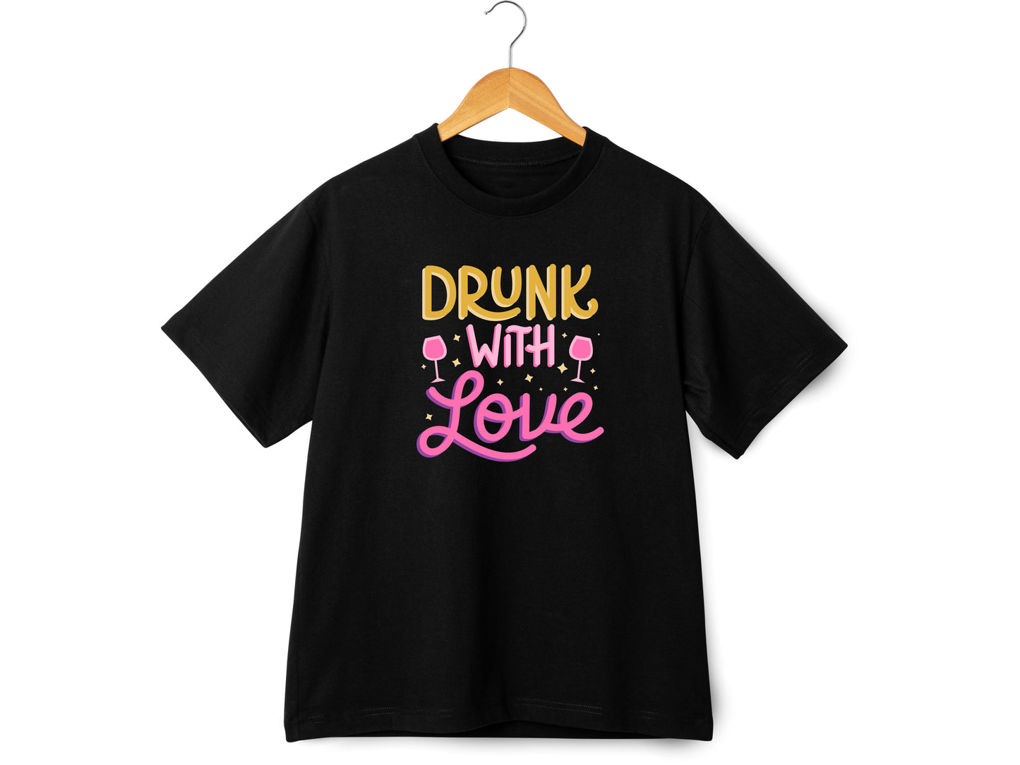 Drunk With Love T-Shirt – Funny Wedding Party Shirt – Bachelorette Drinking Tee – Matching Bridal Crew Shirt – Bride Squad Outfit