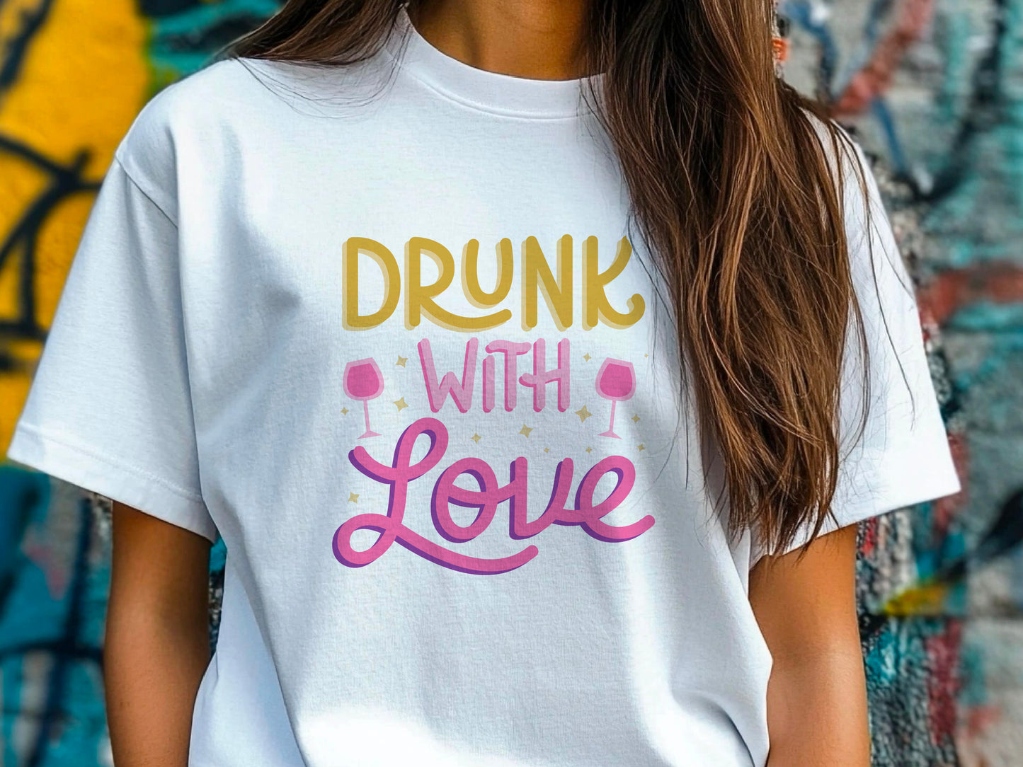 Drunk With Love T-Shirt – Funny Wedding Party Shirt – Bachelorette Drinking Tee – Matching Bridal Crew Shirt – Bride Squad Outfit