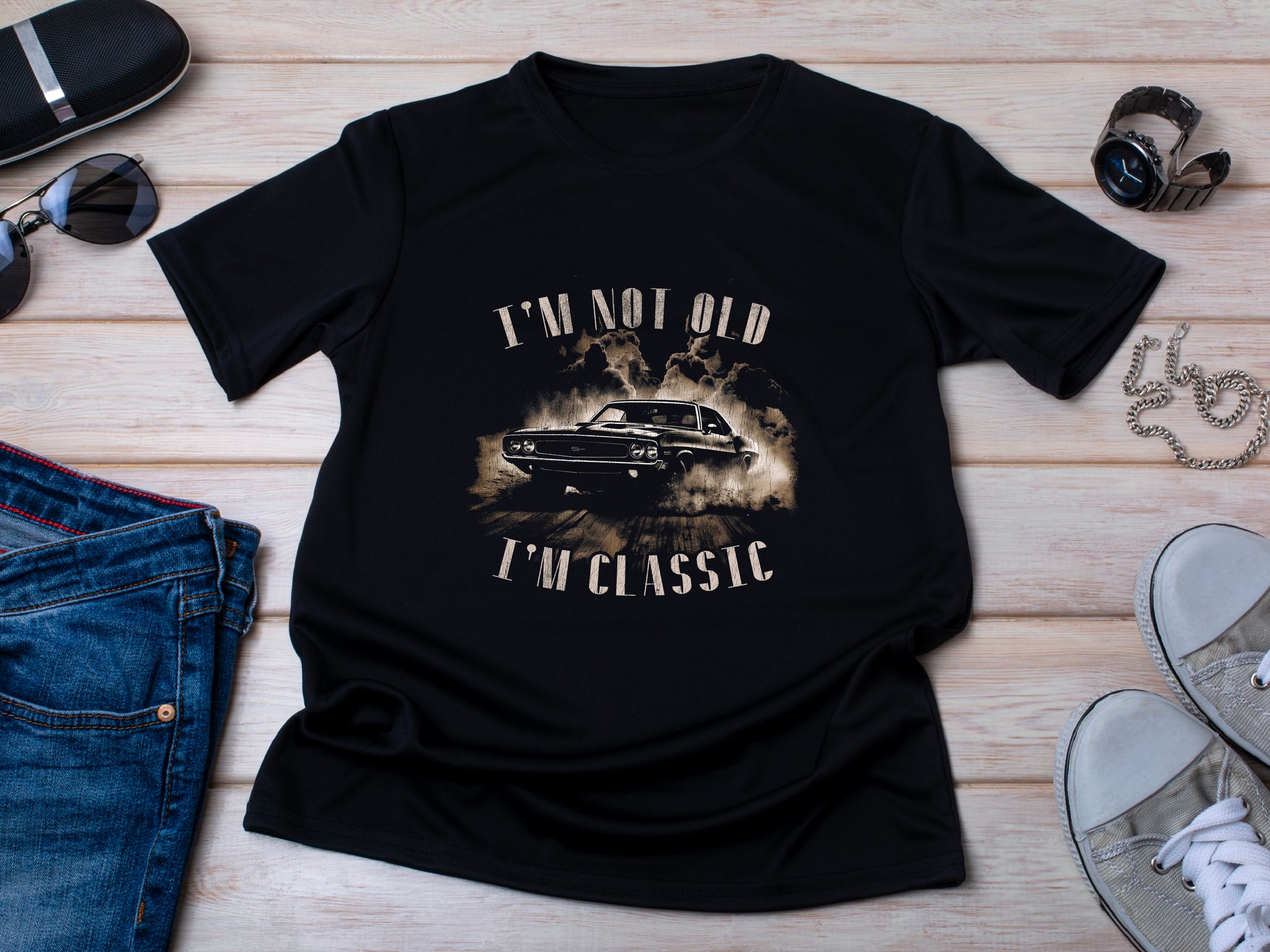 Funny Fathers Day Shirt – I'm Not Old I'm Classic – Vintage Car Dad Tee – Retro Gift for Him – Cool Car Lover Shirt