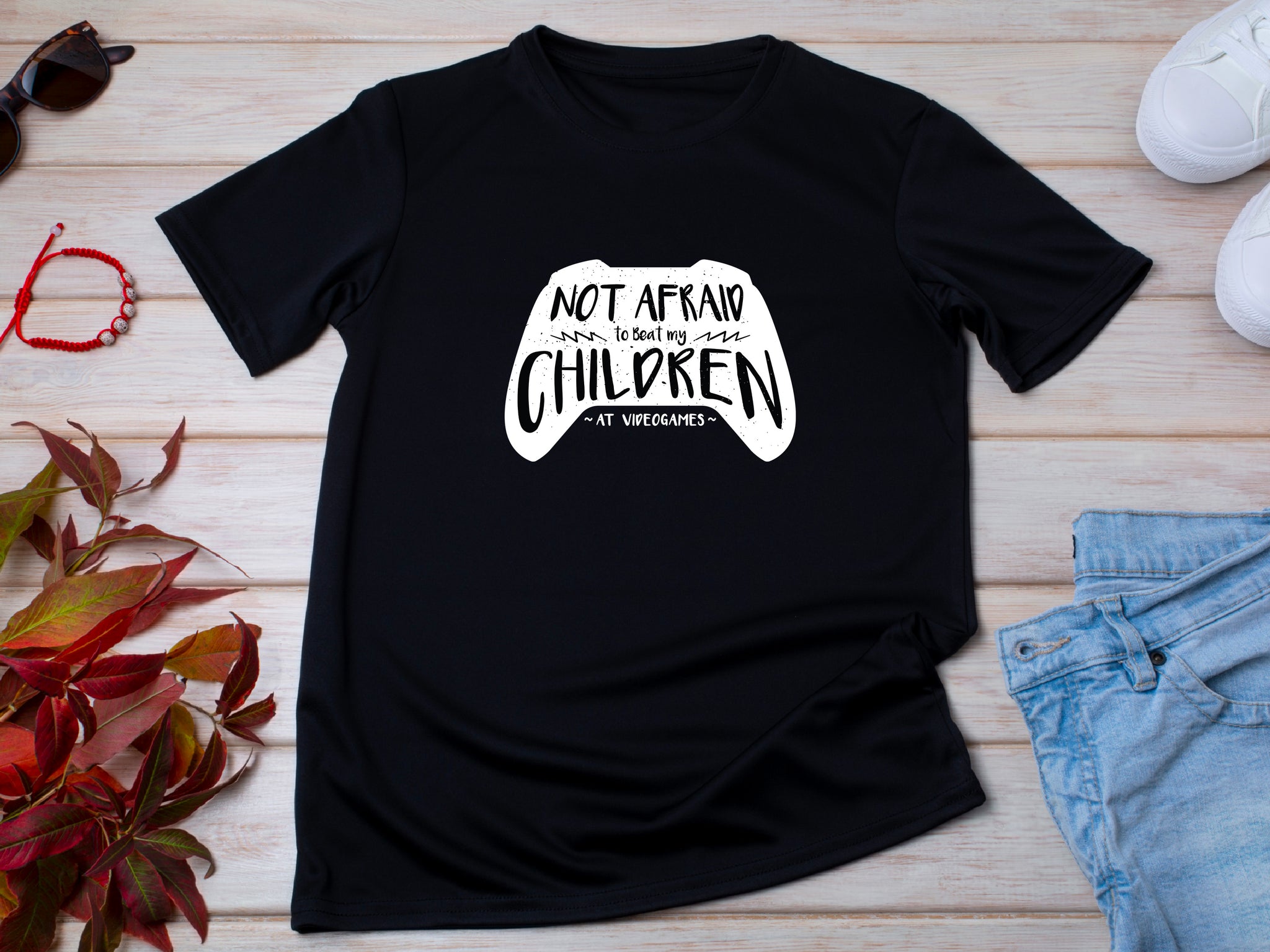 Funny Fathers Day Shirt – Not Afraid to Beat My Kids at Video Games – Gamer Dad Tee – Gift from Kids – Cool Dad Gift