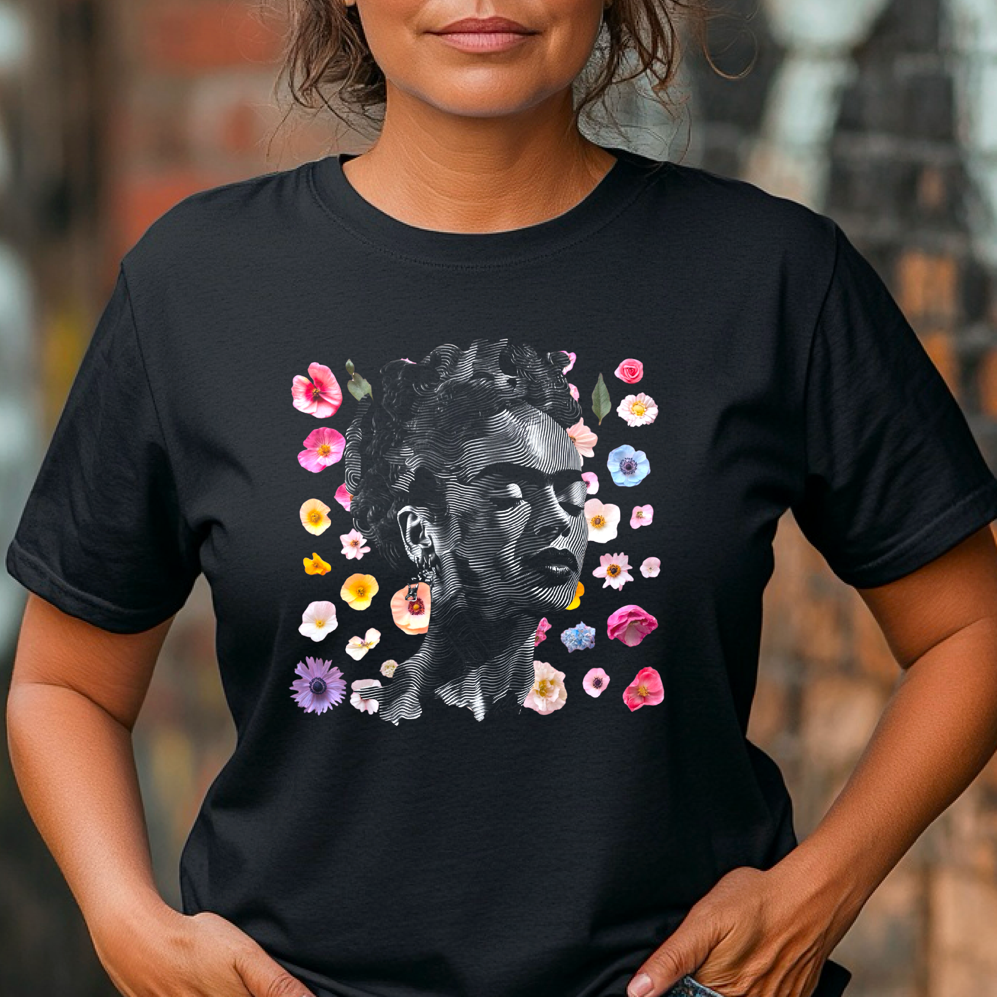 Frida Kahlo T-Shirt – Abstract Art Tee with Floral Details | Frida Fan Gift | Kahlo-Inspired Graphic Shirt | Unique Artistic T-Shirt