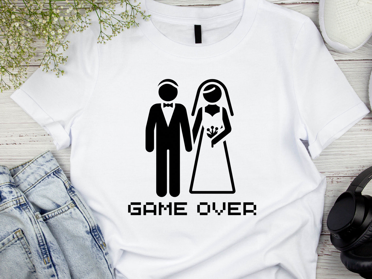 Funny Groom Shirt – Game Over Wedding T-Shirt – Bachelor Party Tee for Men – Just Married Gift – Husband Shirt – Wedding Humor