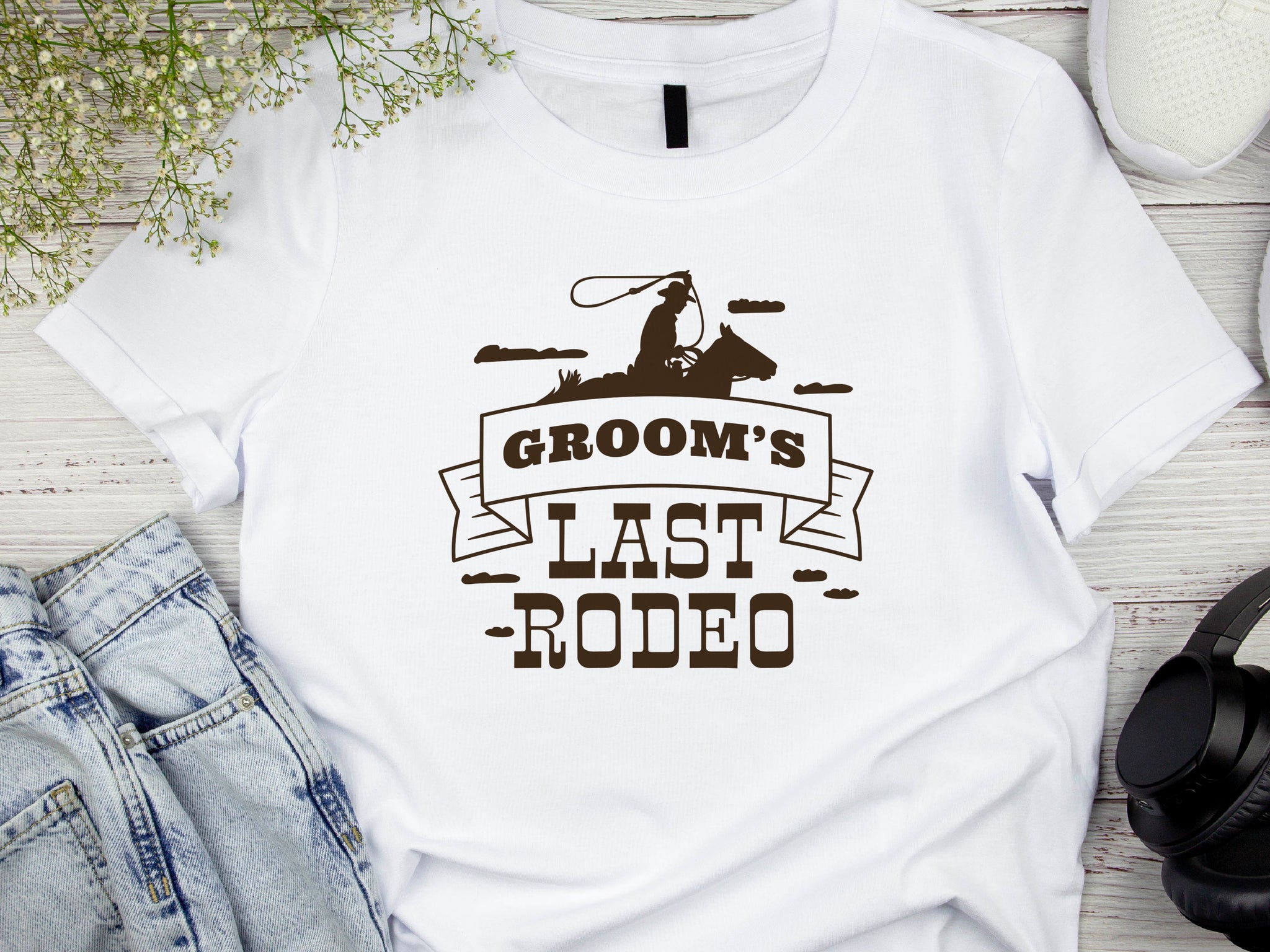 Groom’s Last Rodeo T-Shirt – Funny Stag Party Shirt for Men – Bachelor Party Tee – Western Wedding Outfit – Groomsman Gift