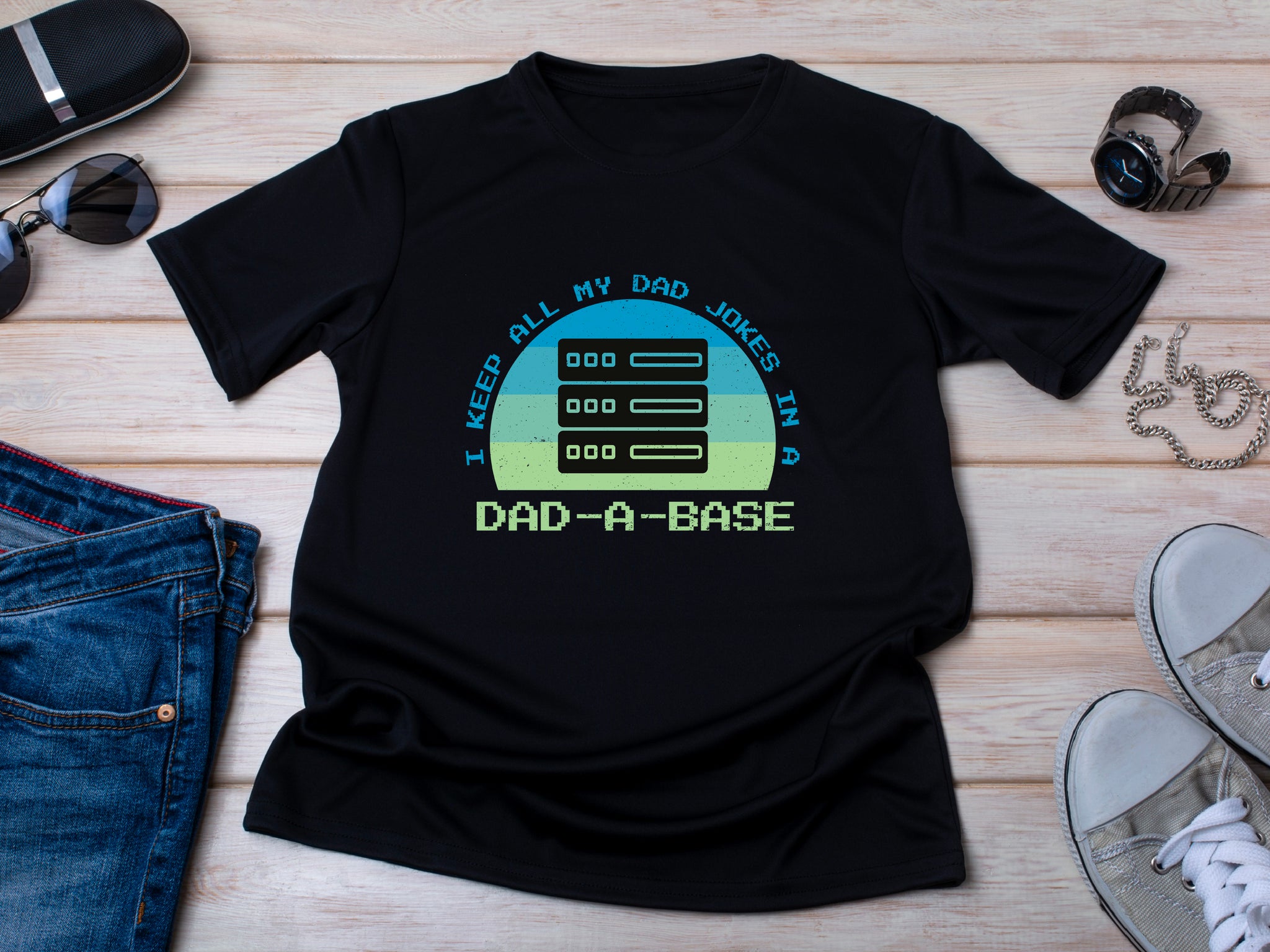 Dad-A-Base Dad Jokes T-Shirt – Funny Fathers Day Gift – Geek Dad Tee – Programmer Dad Shirt – Dad Joke Database Shirt – Gift for Him