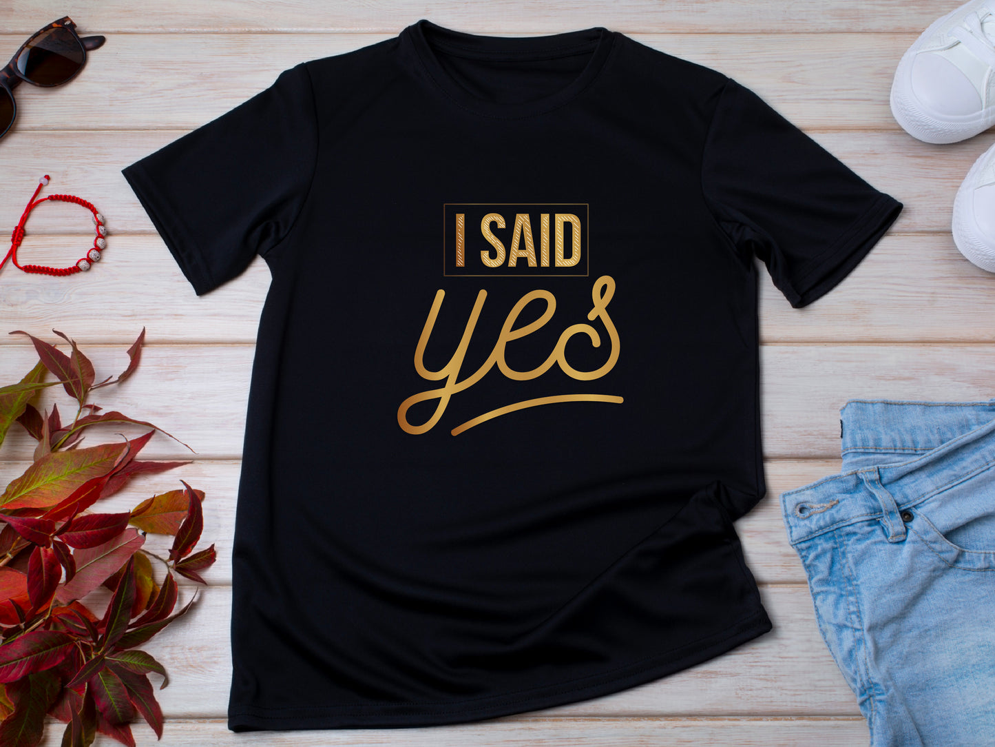 I Said Yes Gold Shirt – Engagement T-Shirt – Bride to Be Tee – Just Engaged Gift – Wedding Planning Shirt – Gold Foil Look T-Shirt