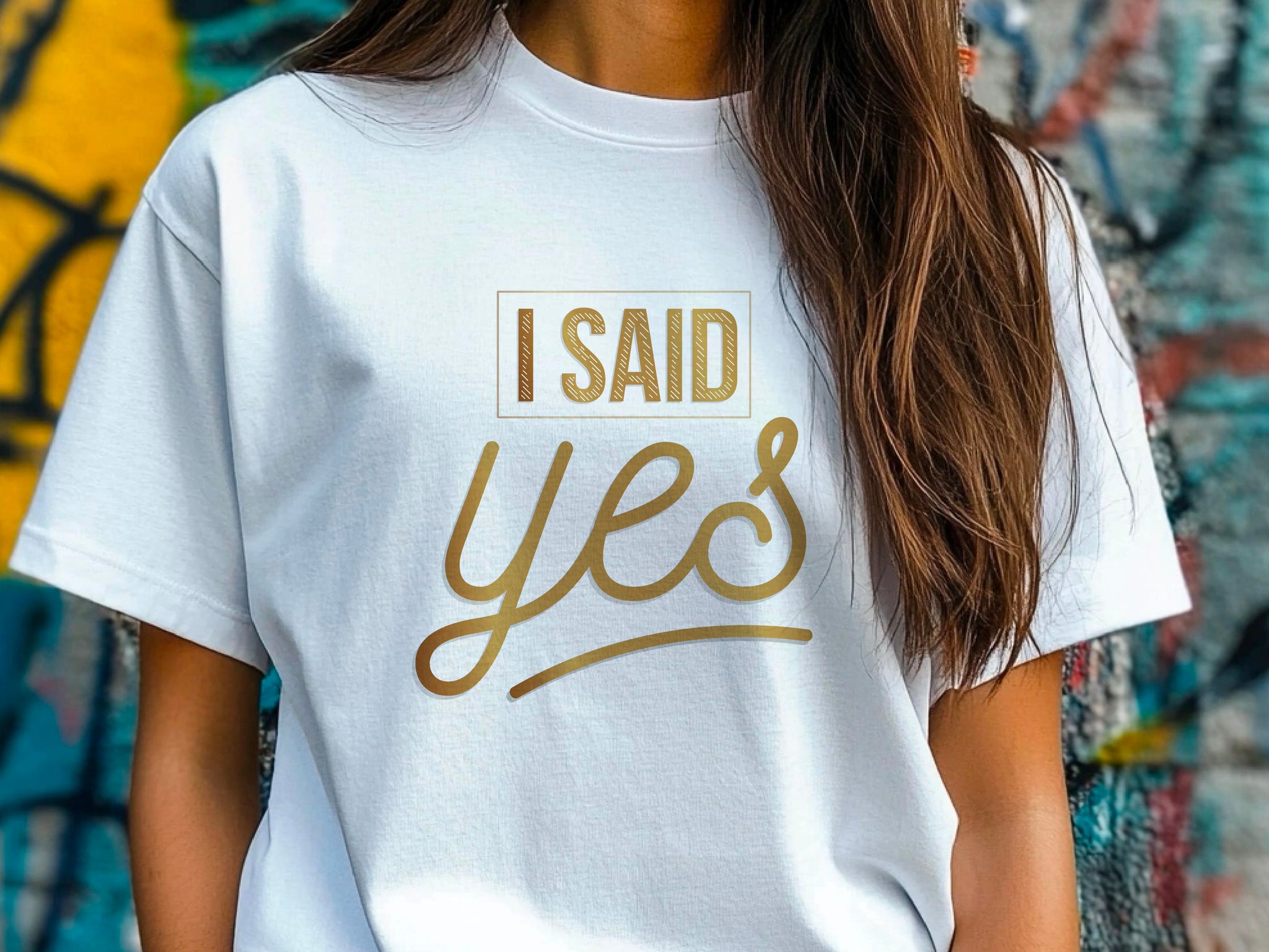 I Said Yes Gold Shirt – Engagement T-Shirt – Bride to Be Tee – Just Engaged Gift – Wedding Planning Shirt – Gold Foil Look T-Shirt