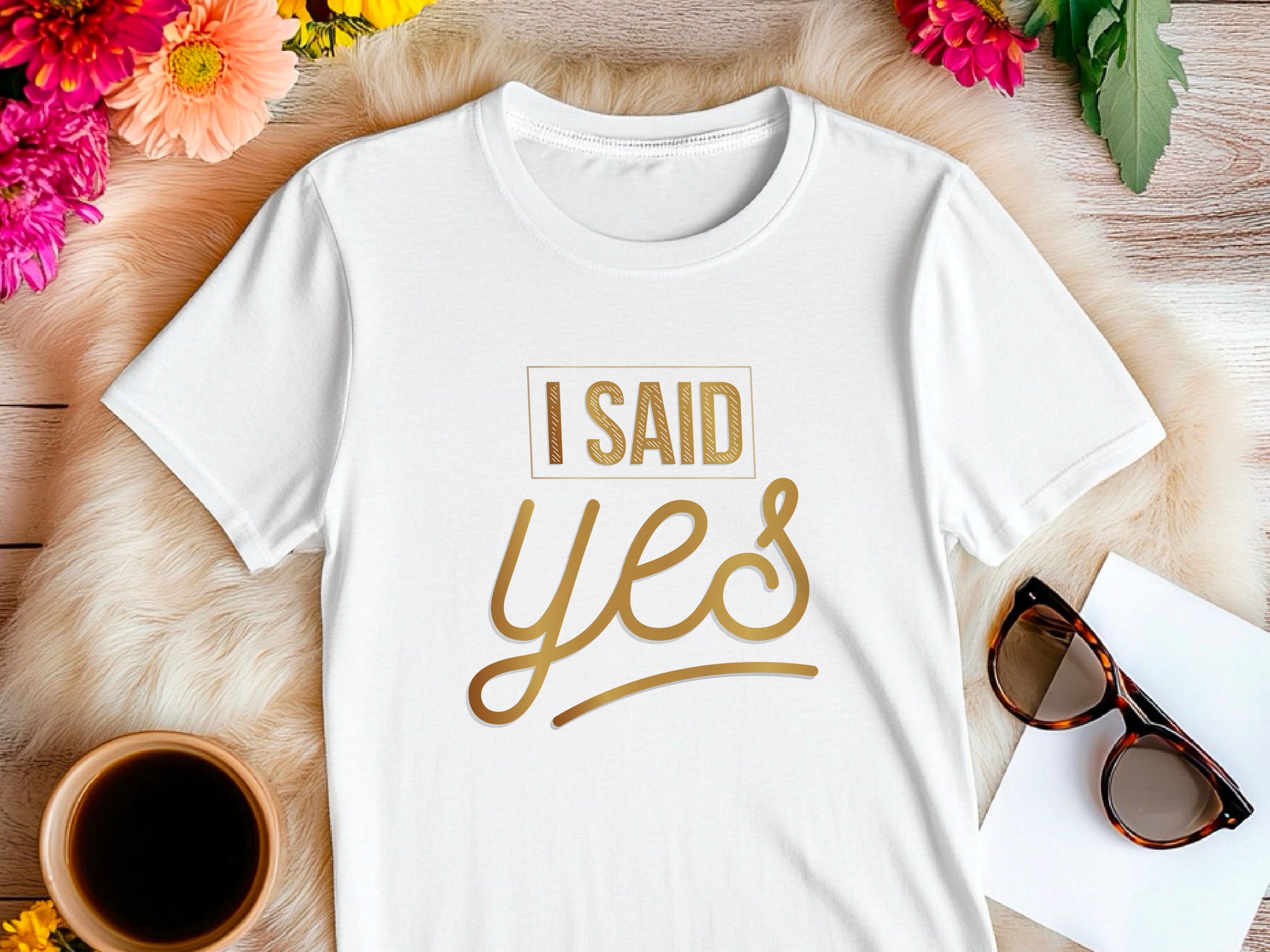 I Said Yes Gold Shirt – Engagement T-Shirt – Bride to Be Tee – Just Engaged Gift – Wedding Planning Shirt – Gold Foil Look T-Shirt