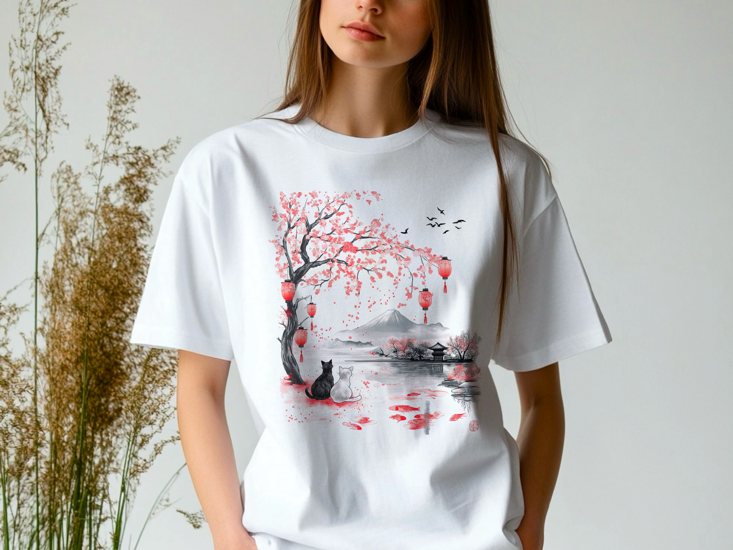 Japanese Cat Lover T-Shirt – Vintage Japanese Art with Cats and Landscapes
