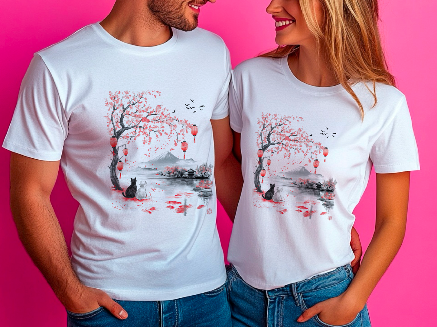 Japanese Cat Lover T-Shirt – Vintage Japanese Art with Cats and Landscapes