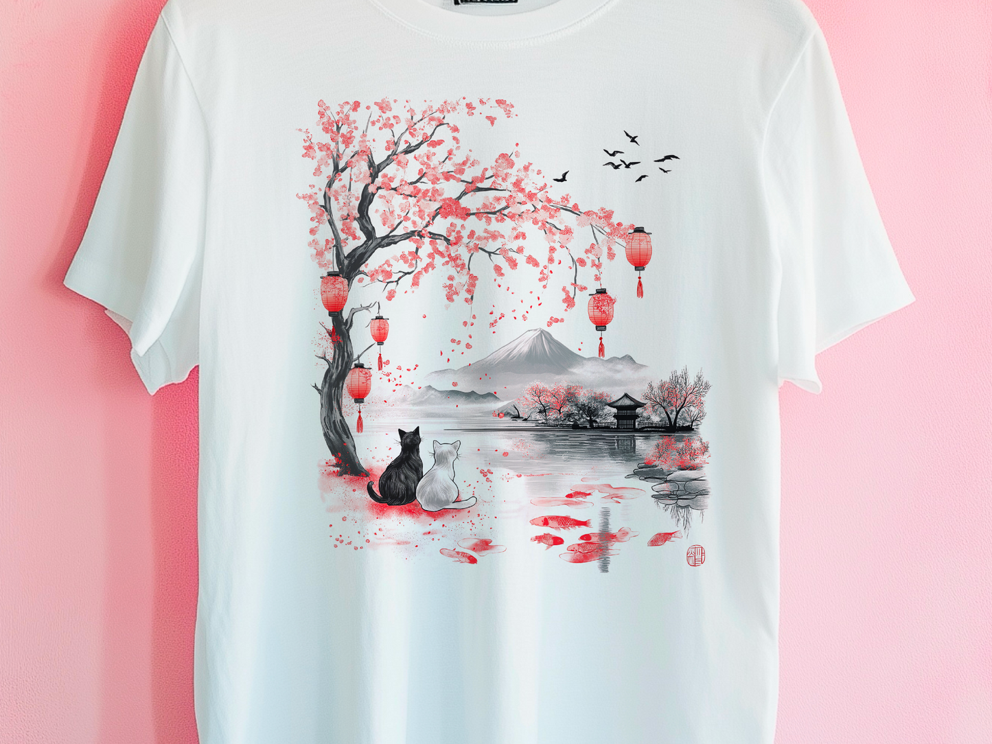 Japanese Cat Lover T-Shirt – Vintage Japanese Art with Cats and Landscapes