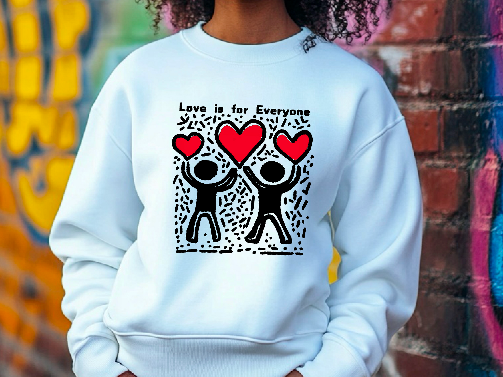 Keith Haring Clothing 'Love is for Everyone' | Colorful Keith Haring Print Sweatshirt, Heart Art, Valentine Sweatshirt, Unisex Fashion, Casual Style
