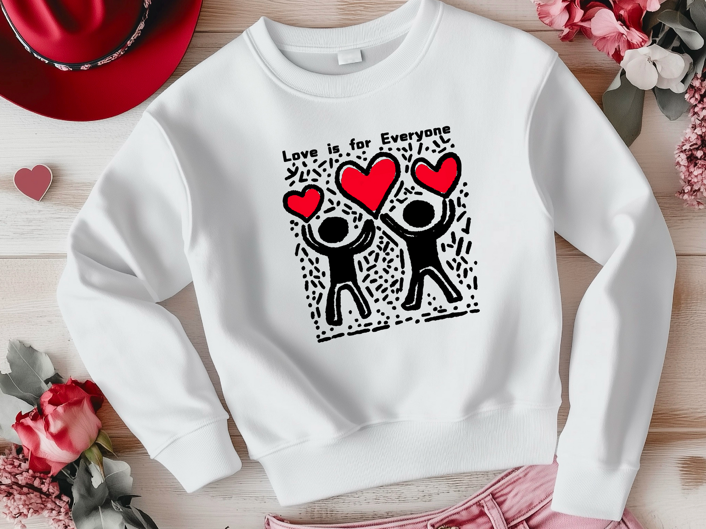 Keith Haring Clothing 'Love is for Everyone' | Colorful Keith Haring Print Sweatshirt, Heart Art, Valentine Sweatshirt, Unisex Fashion, Casual Style