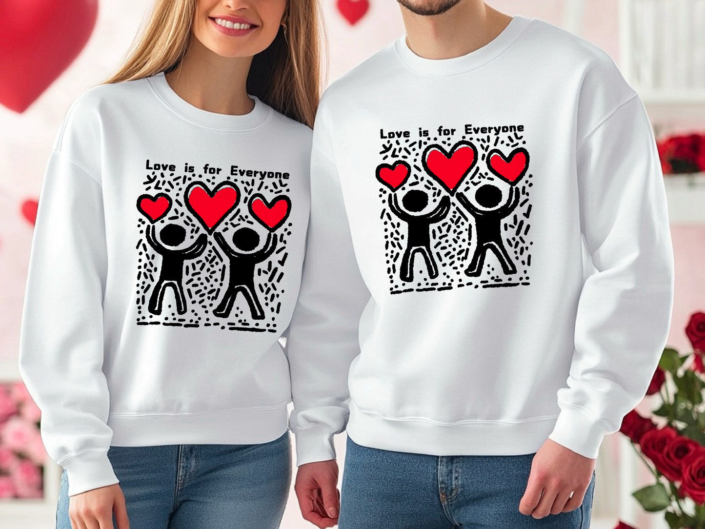 Keith Haring Clothing 'Love is for Everyone' | Colorful Keith Haring Print Sweatshirt, Heart Art, Valentine Sweatshirt, Unisex Fashion, Casual Style