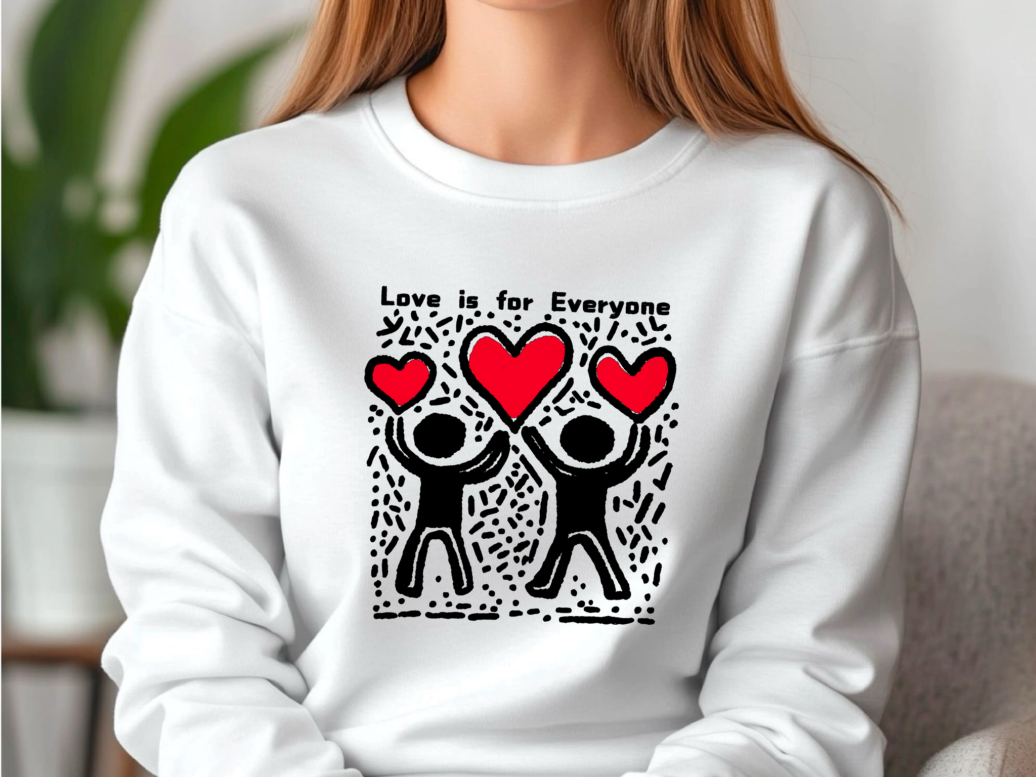 Keith Haring Clothing 'Love is for Everyone' | Colorful Keith Haring Print Sweatshirt, Heart Art, Valentine Sweatshirt, Unisex Fashion, Casual Style