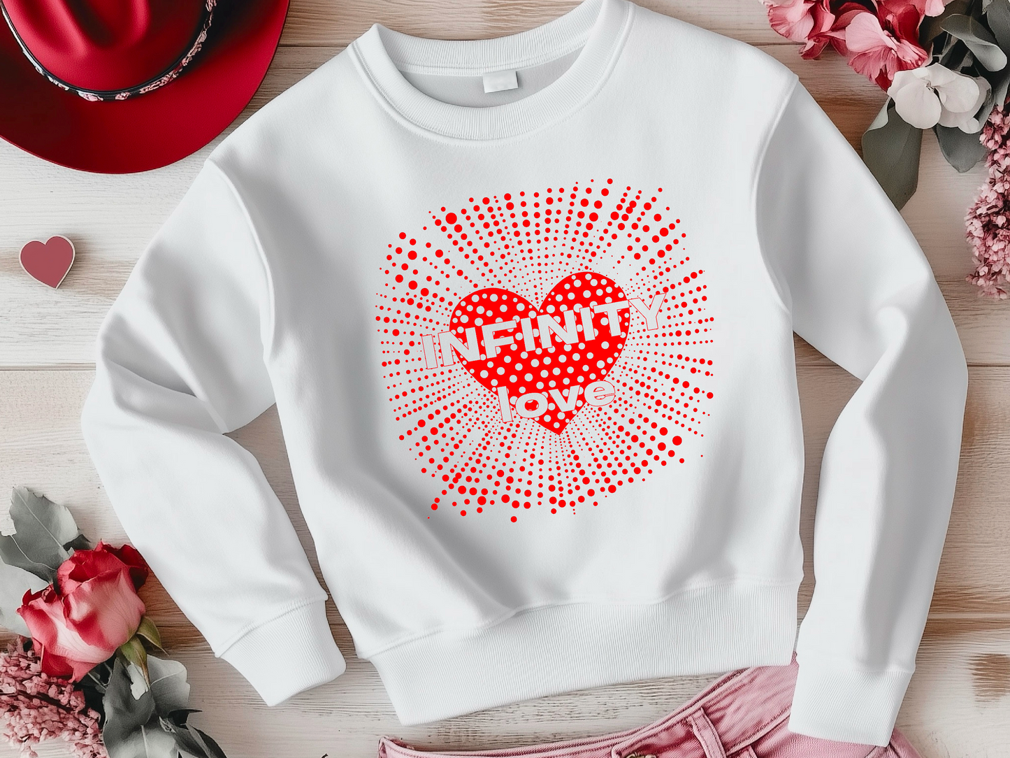 Yayoi Kusama Inspired Infinity Love Sweatshirt - Red Polka Dot Feminist Art, Perfect Valentine Gift