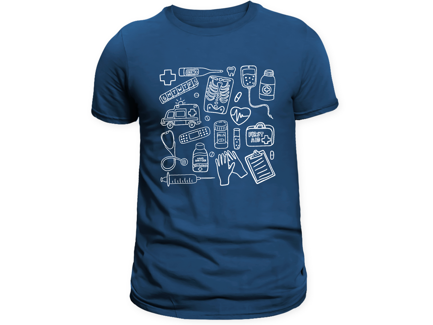 Farbenfrohes T-Shirt mit medizinischem Doodle-Print – stylische und lustige Kleidung zum Thema Gesundheit