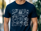 Farbenfrohes T-Shirt mit medizinischem Doodle-Print – stylische und lustige Kleidung zum Thema Gesundheit