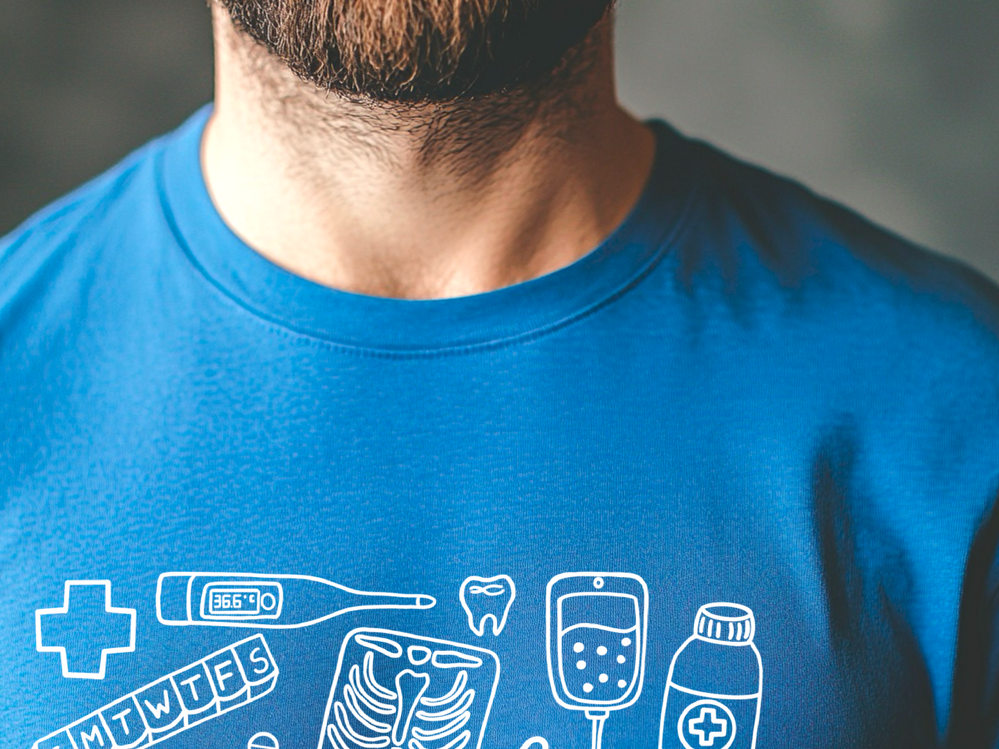 Farbenfrohes T-Shirt mit medizinischem Doodle-Print – stylische und lustige Kleidung zum Thema Gesundheit