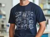 Farbenfrohes T-Shirt mit medizinischem Doodle-Print – stylische und lustige Kleidung zum Thema Gesundheit