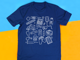 Farbenfrohes T-Shirt mit medizinischem Doodle-Print – stylische und lustige Kleidung zum Thema Gesundheit