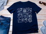 Farbenfrohes T-Shirt mit medizinischem Doodle-Print – stylische und lustige Kleidung zum Thema Gesundheit