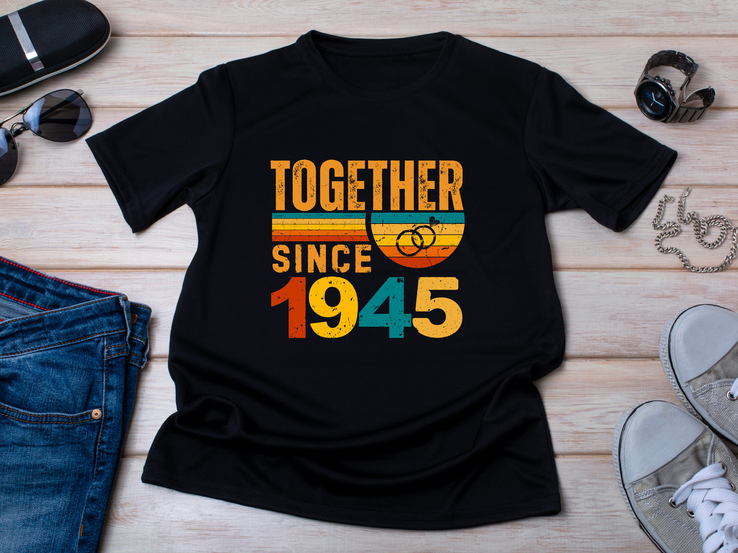 Together Since 1945 Shirt – Custom Anniversary T-Shirt – Husband Wife Matching Tee – Vintage Style Couple Gift – Est 1945 Love Shirt