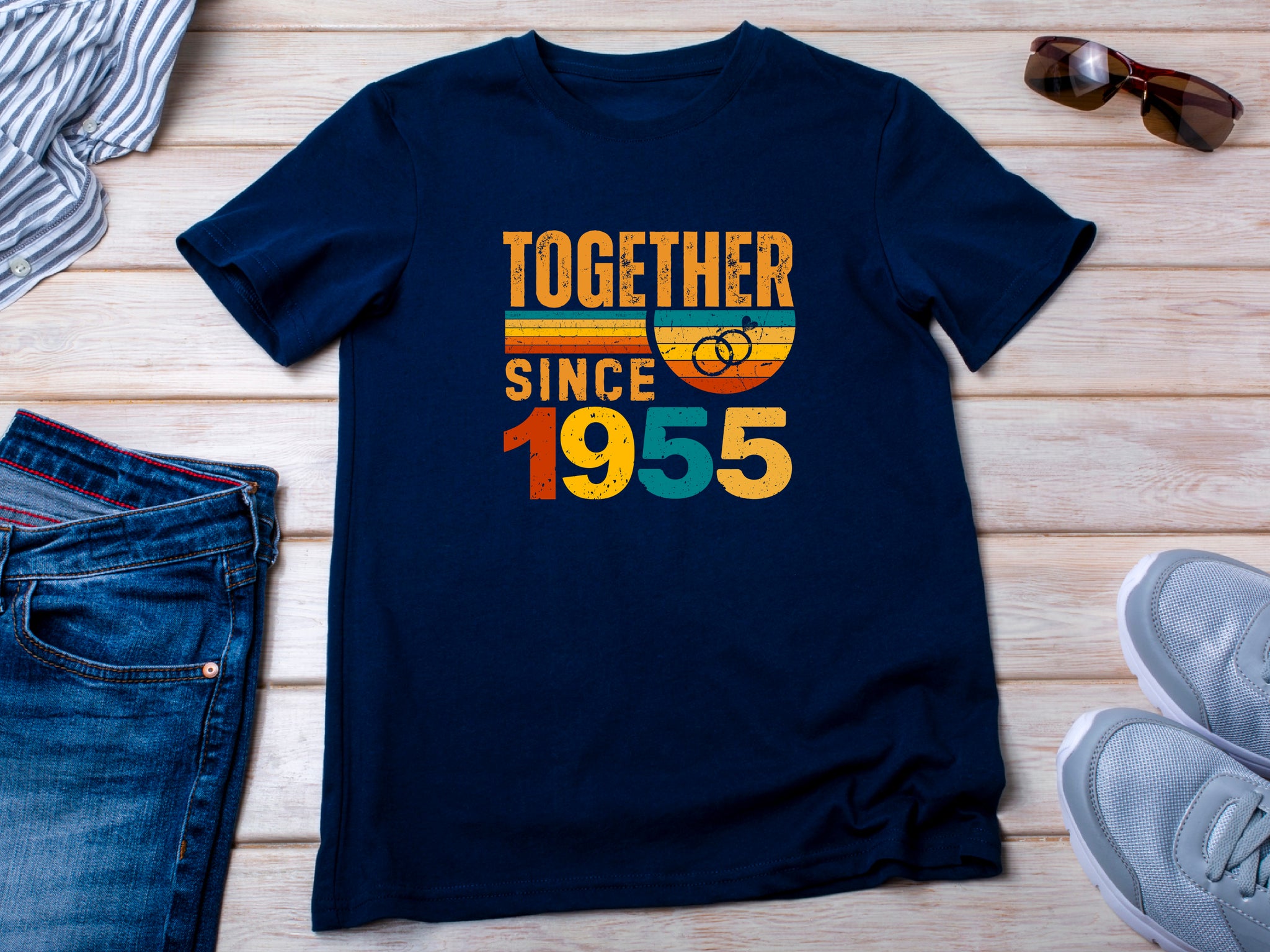 Rings Together Since 1955 Shirt – Vintage Anniversary T-Shirt – Unisex Couple Tee – Husband Wife Matching Shirt – Est 1955 Love Gift