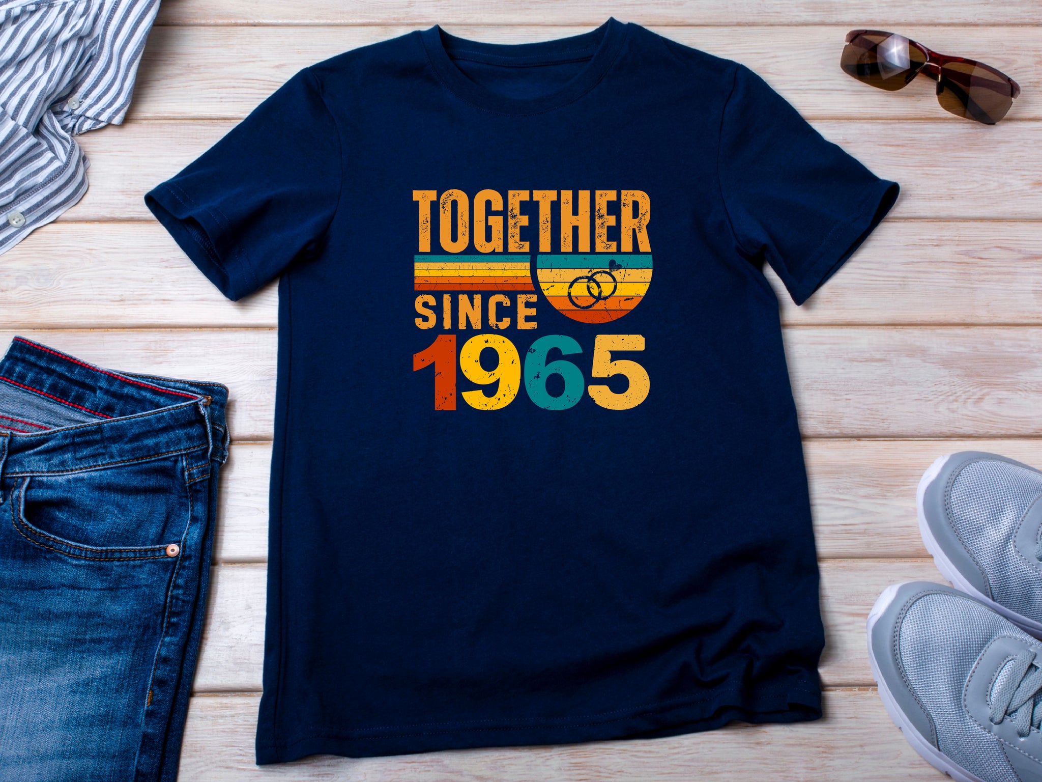 Matching Couple Tee, Husband Wife Unisex Shirt, Est 1965 Love Gift, Rings Together Since 1965 Shirt – 60th Anniversary T-Shirt