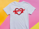 Romantically Challenged T-Shirt – Funny Wedding Shirt – Red Heart Tee – Anti-Romance Shirt – Bachelorette Party Humor Gift