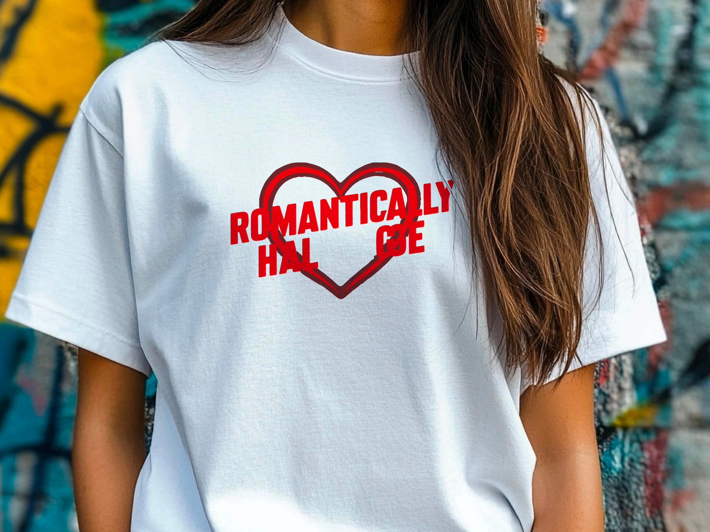 Romantically Challenged T-Shirt – Funny Wedding Shirt – Red Heart Tee – Anti-Romance Shirt – Bachelorette Party Humor Gift