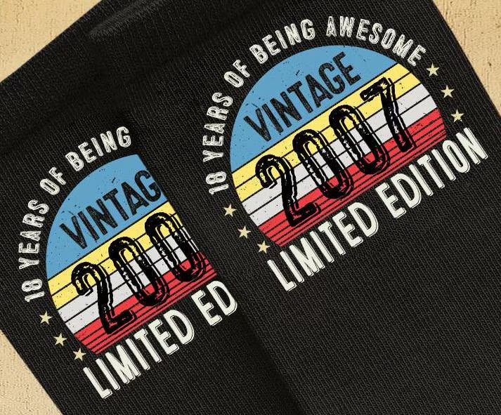 Socks 18th Birthday Gifts For Men Or Women Awesome Since 2007 18 Years Old