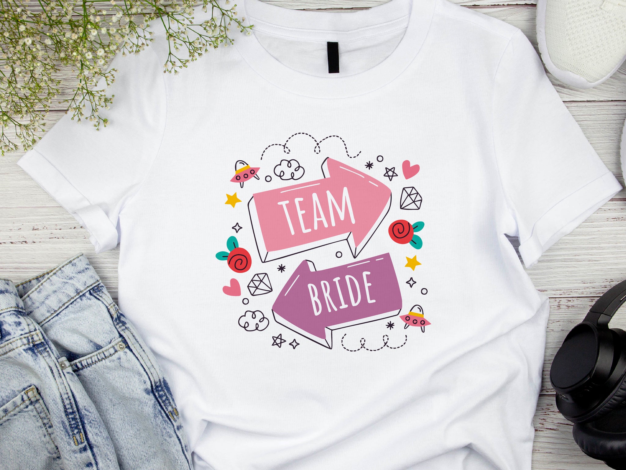 Team Bride Shirt with Arrows – Wedding Party T-Shirt – Bachelorette Party Tee – Matching Bridal Squad Shirt – Bride Tribe Outfit