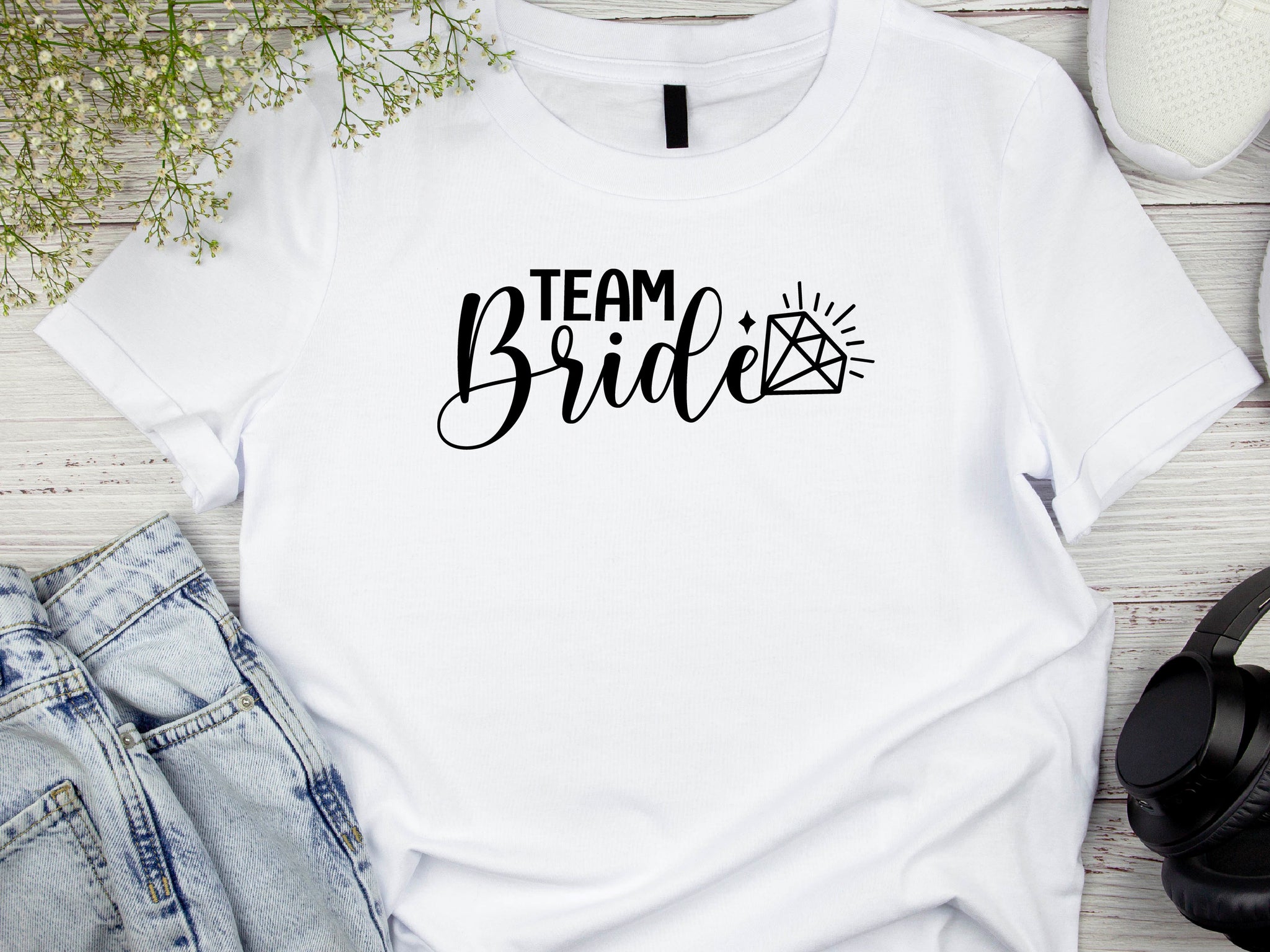 Team Bride Shirt – Black Diamond Wedding T-Shirt – Bachelorette Party Tee – Matching Bridal Squad Shirt – Bride Tribe Outfit