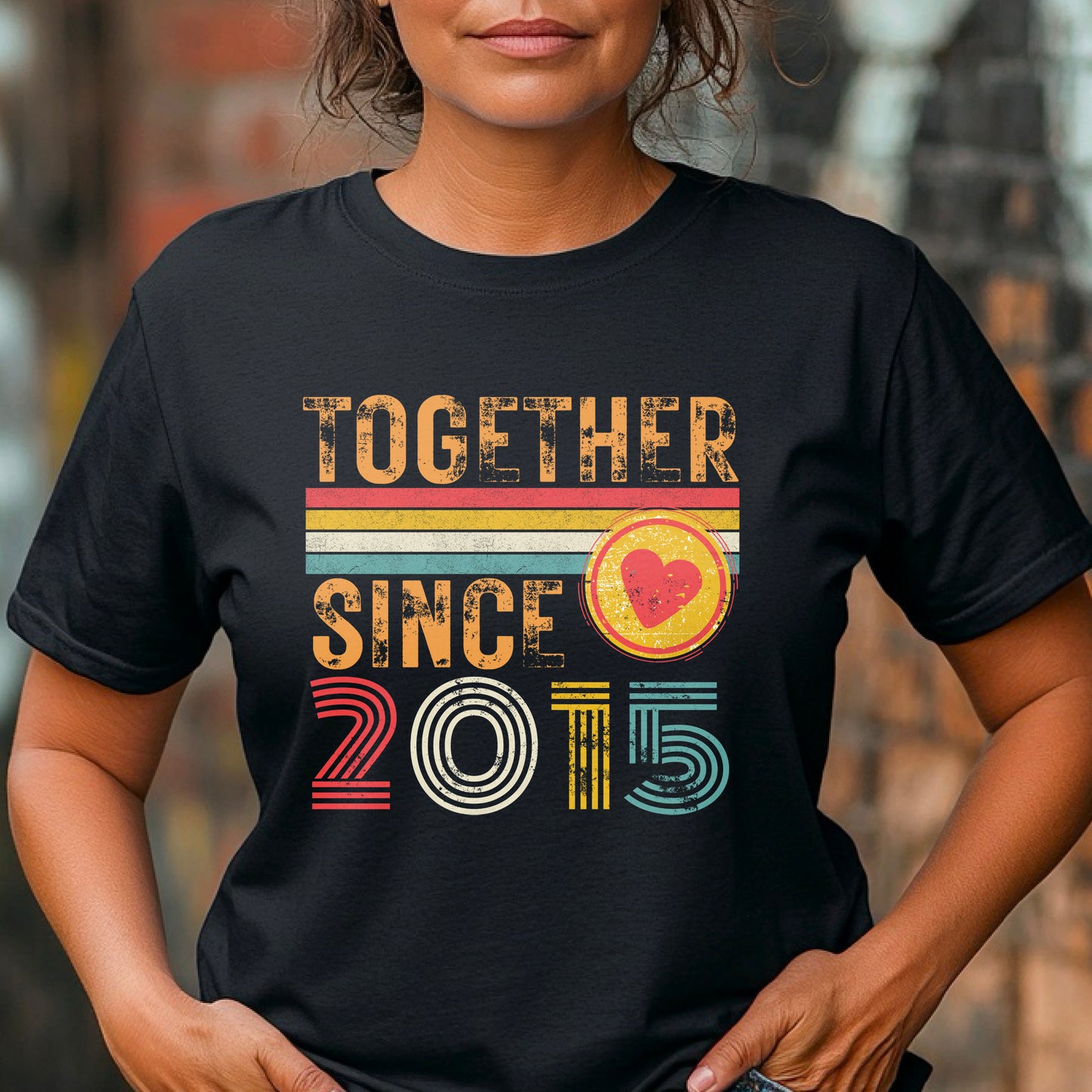 Together Since 2015 Heart T-Shirt – Matching Couple Shirt – Anniversary Gift for Him and Her – Husband Wife Unisex Love Tee