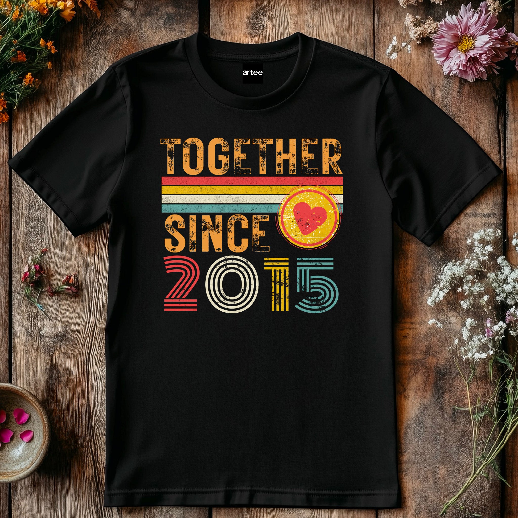 Together Since 2015 Heart T-Shirt – Matching Couple Shirt – Anniversary Gift for Him and Her – Husband Wife Unisex Love Tee