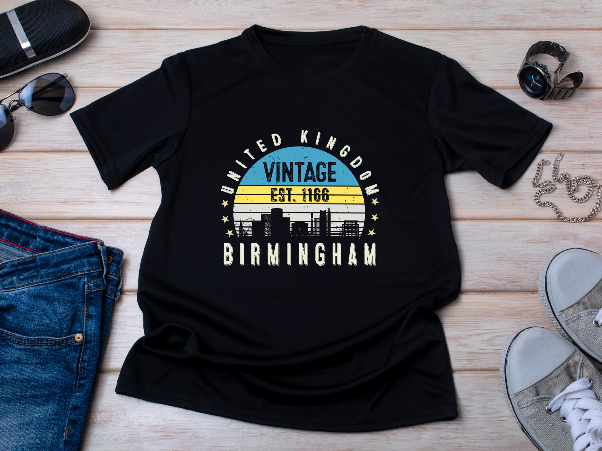 Birmingham T-Shirt Vintage Style | Est. 1166 Graphic Tee | UK City Retro Shirt | British Heritage Gift