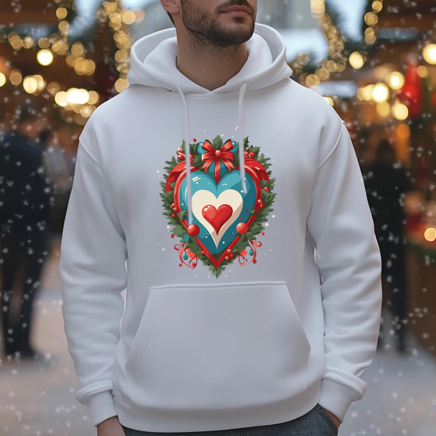 Weihnachtsherz Weißer Hoodie - Festliche Feiertagsbekleidung