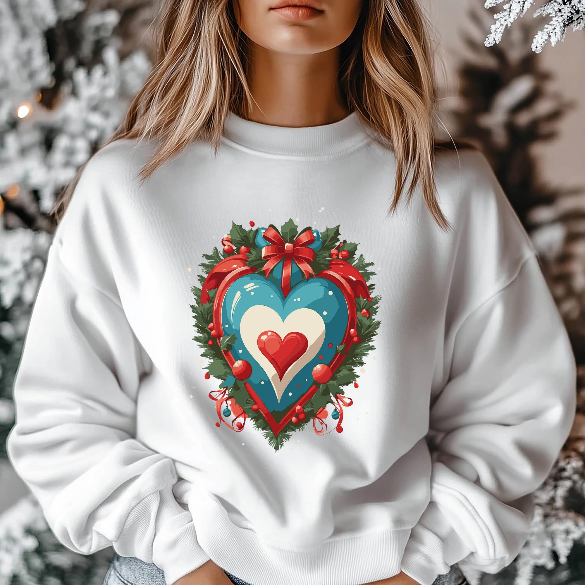 Weihnachtsherz Weißes Weihnachts-Sweatshirt