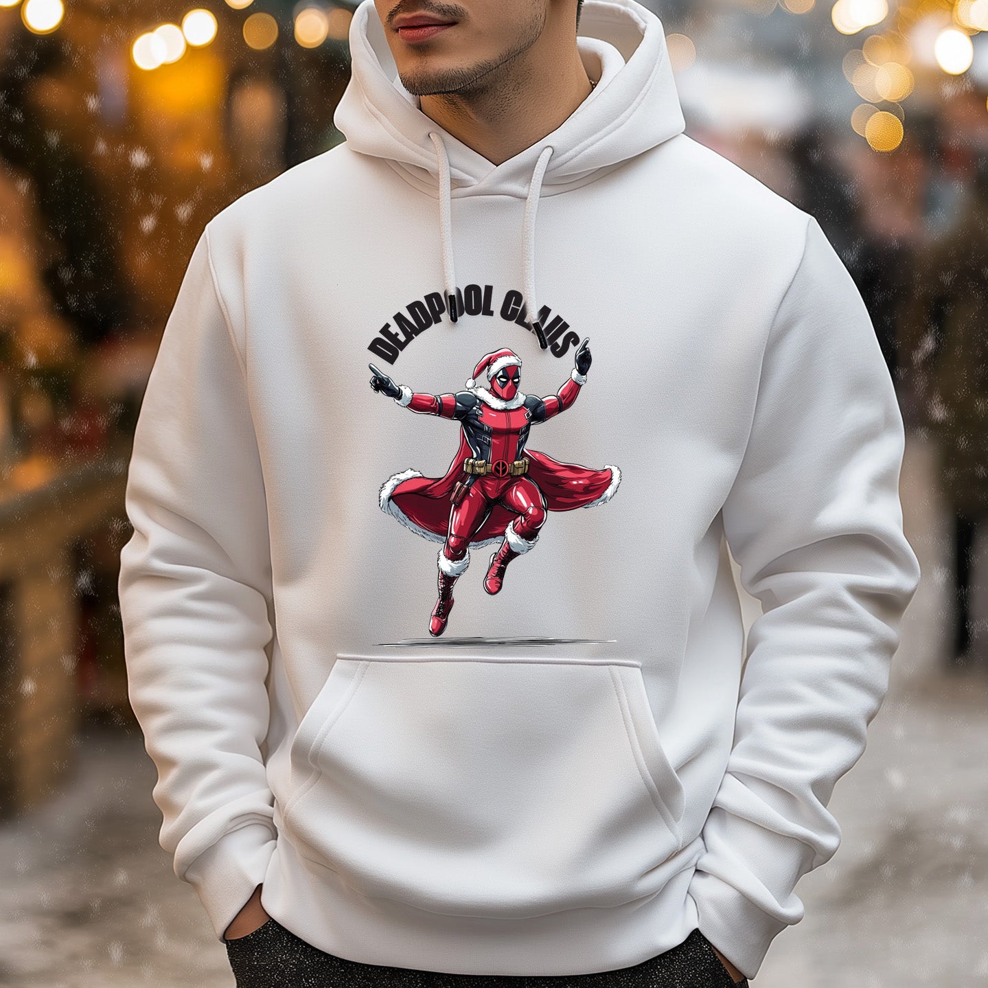 Deadpool Claus Weißer Weihnachts-Kapuzenpullover für Frauen