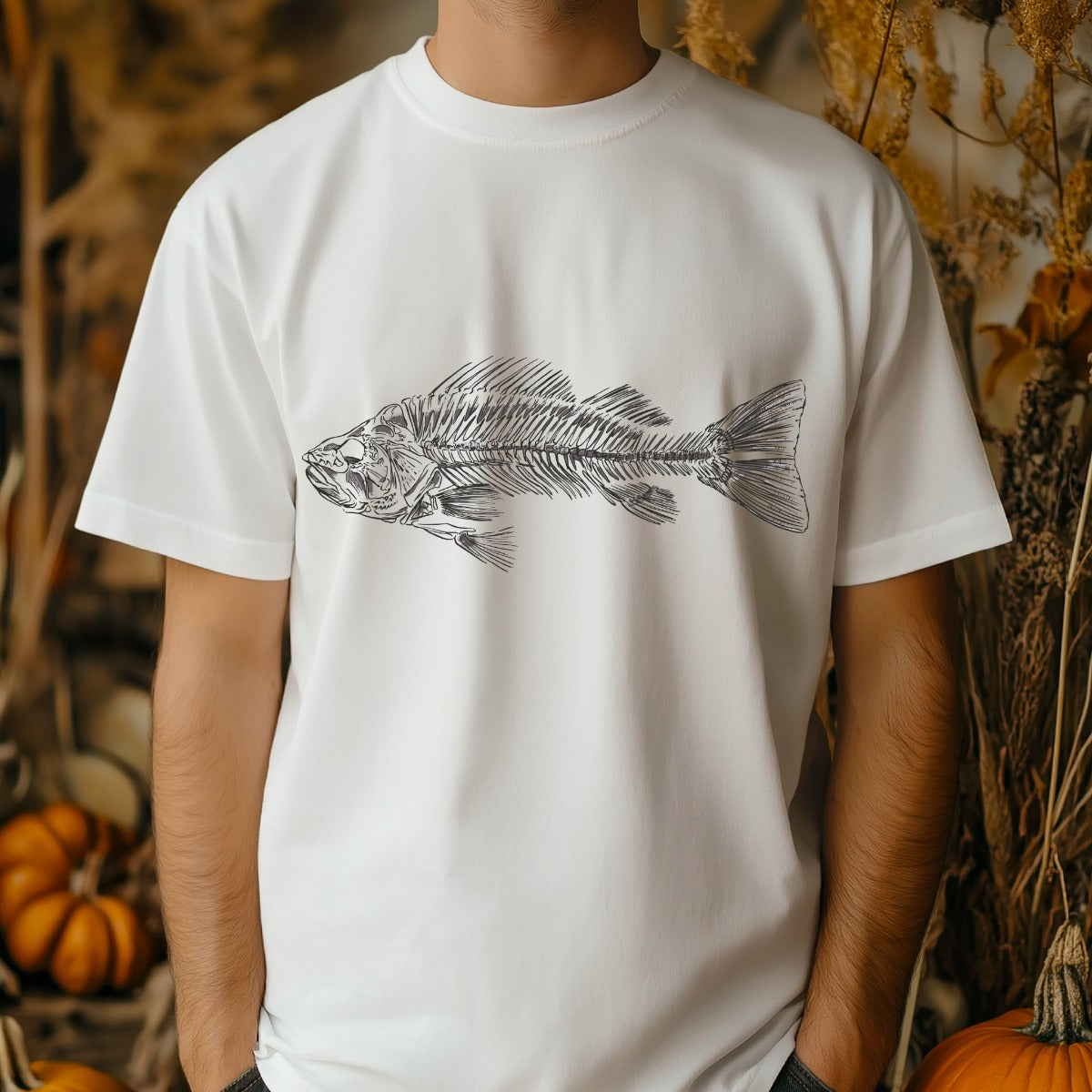 Skeleton Fish Halloween Graphic Organic Cotton T-Shirt
