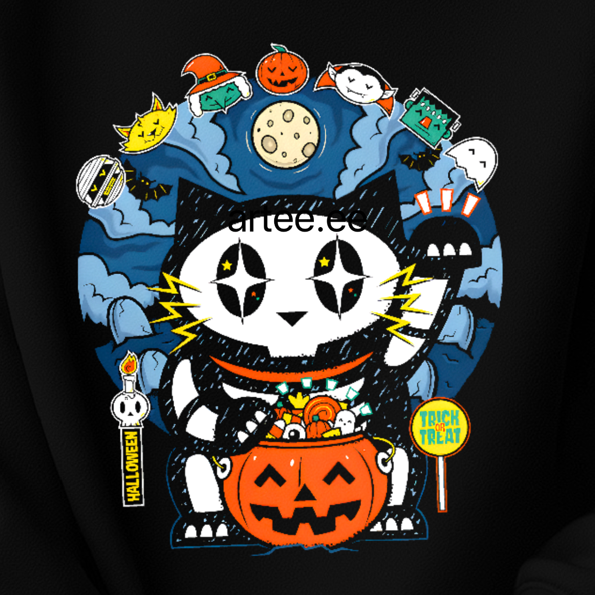 Halloween Lucky Cat Graphic Organic Cotton T-Shirt
