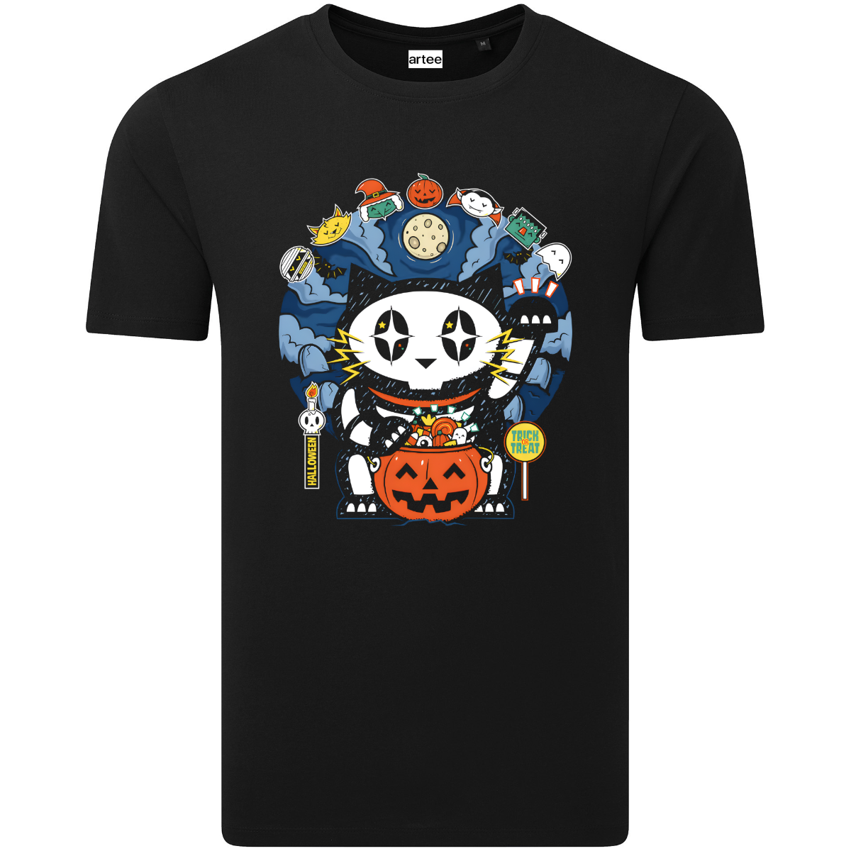 Halloween Lucky Cat Graphic Organic Cotton T-Shirt