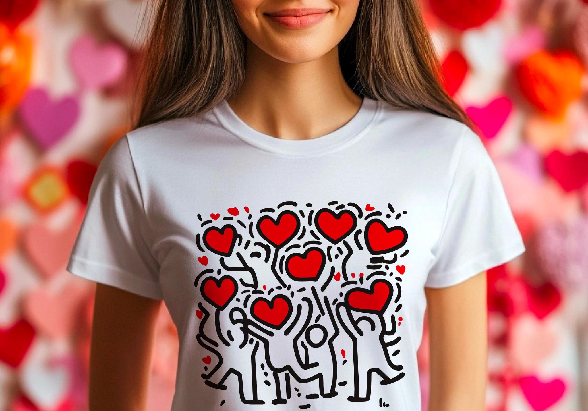 Keith Haring Clothing I Love Me | Colorful Keith Haring Print T-Shirt, Heart Art, Valentine T-Shirt, Unisex Fashion, Casual Style