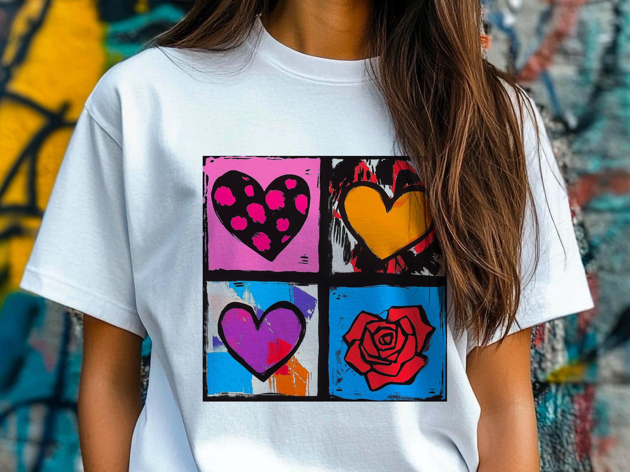 Andy Warhol Inspired Heart & Rose Pop Art Tee - Perfect Valentine Gift for Art Lovers