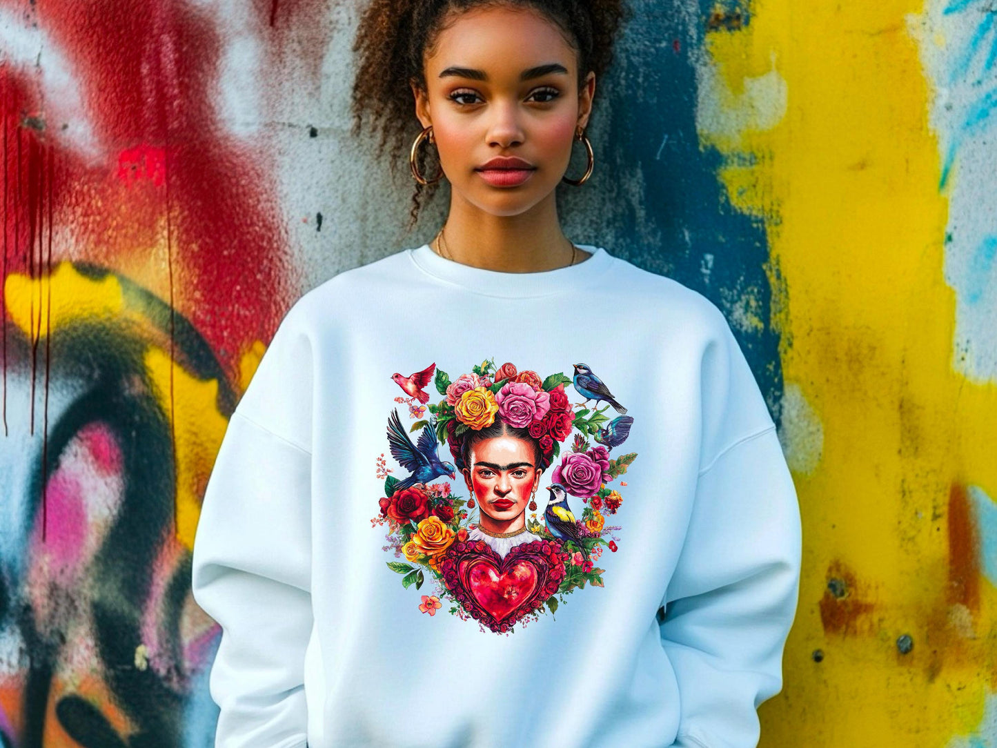 Frida Kahlo Art Sweatshirt | Unique Valentine Gift for Her | Women's Cute Love Sweatshirt for Valentine's Day