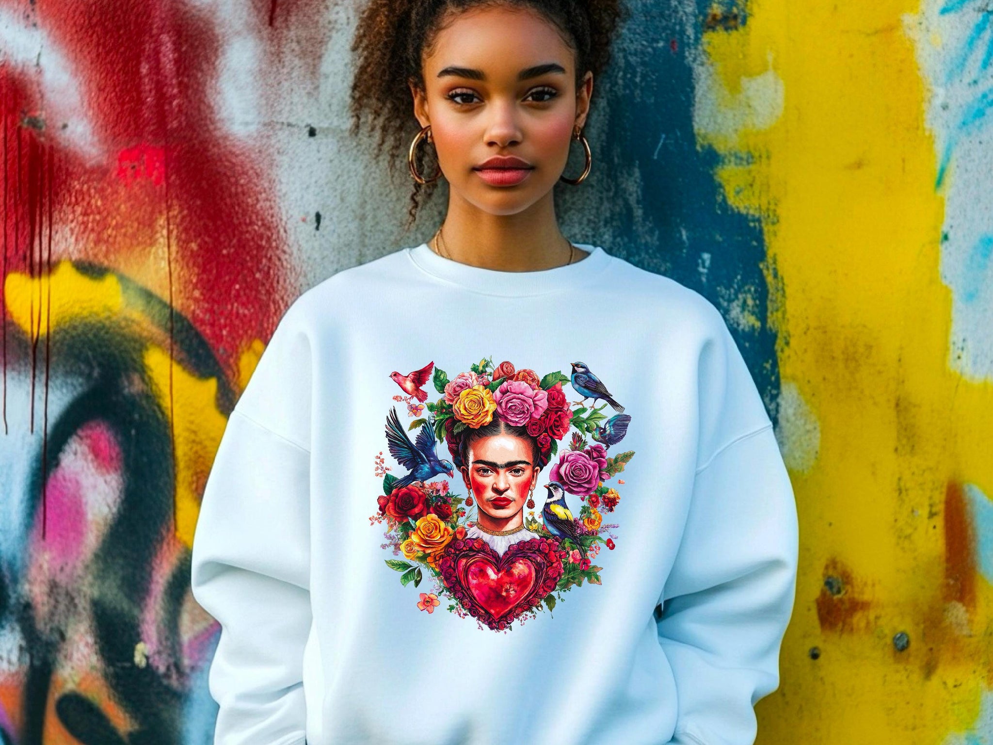 Frida Kahlo Art Sweatshirt | Unique Valentine Gift for Her | Women's Cute Love Sweatshirt for Valentine's Day