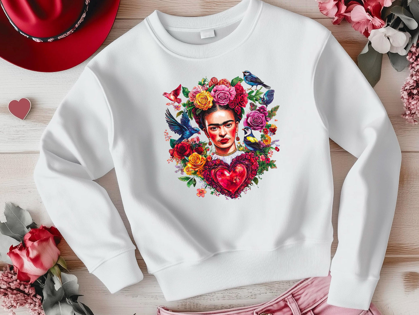 Frida Kahlo Art Sweatshirt | Unique Valentine Gift for Her | Women's Cute Love Sweatshirt for Valentine's Day