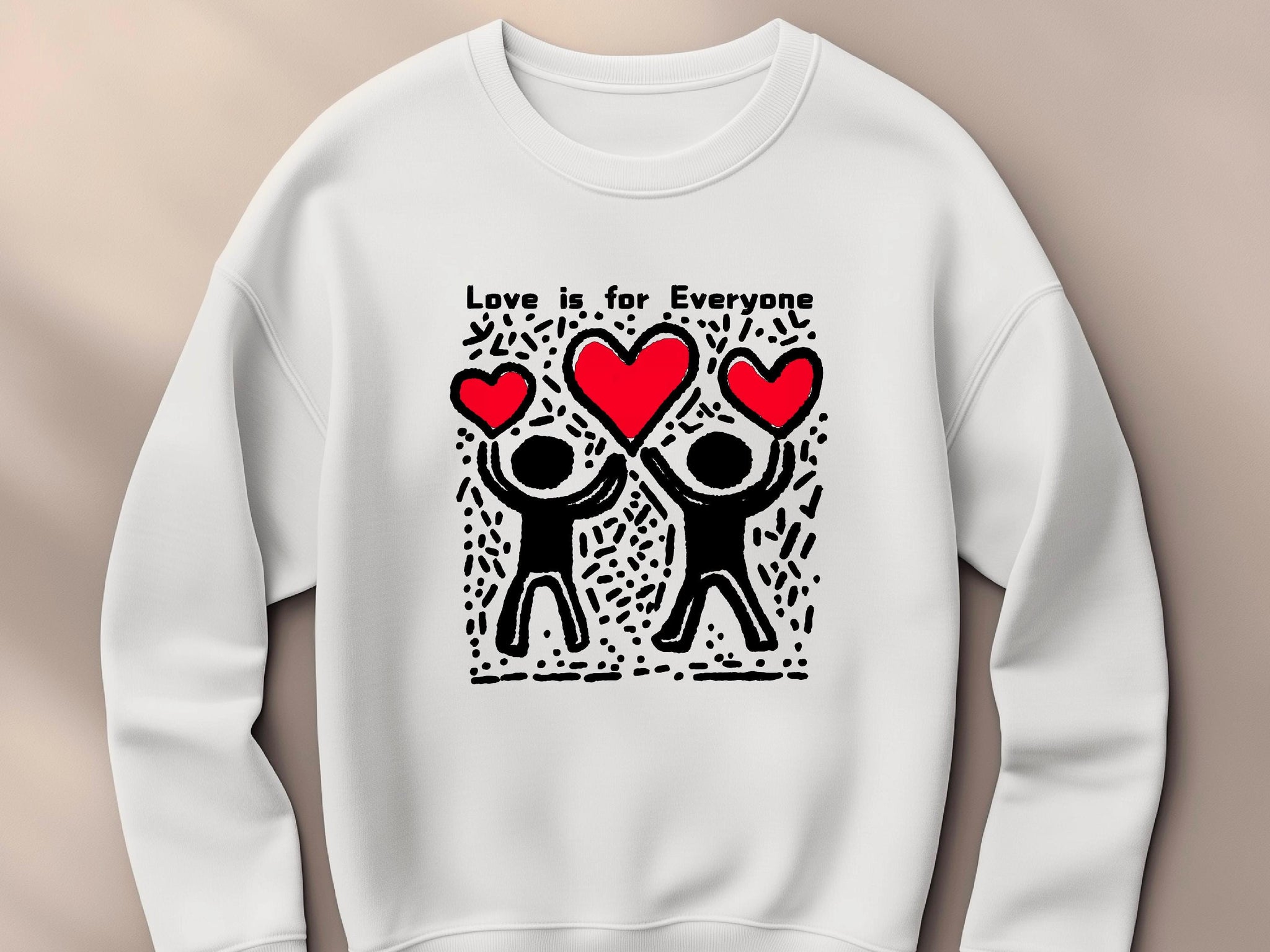 Keith Haring 'Love is for Everyone' Sweatshirt | Colorful Heart Art, Valentine, Unisex Fashion